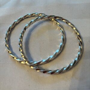 Sterling Heavy Pair of Bangles, Bracelets Twisted Design; very heavy 42.9 Grams